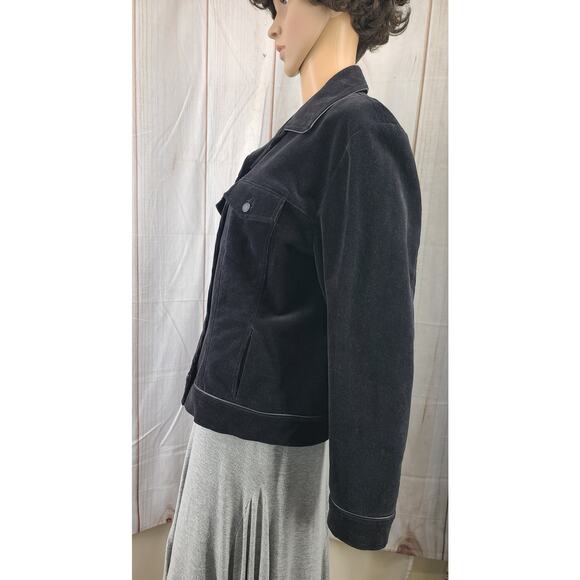 NWT Nienhaus & Lotz Women 14 Blk Fully lined Corduroy Jacket Faux Leather Trim - Picture 6 of 10